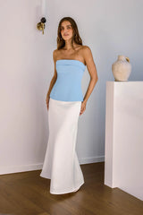 Soft Feminine Tailored Strapless Top Blue