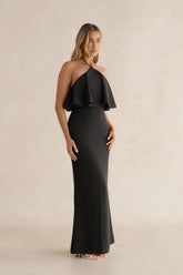 Silken Radiance Halter Maxi Dress Black