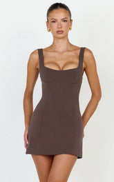 Zaria Mini Dress - Panel Dress in Mocha