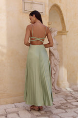 Ray Of Sunlight Plisse Satin Maxi Dress Green