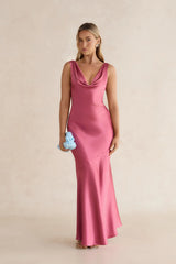 Glistening Light Satin Maxi Dress Magenta
