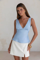 Essence Of Sunlight Satin Top Blue