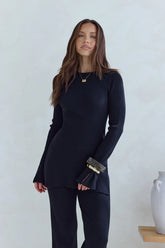 Cosy Holidays Long Sleeve Ribbed Top Black