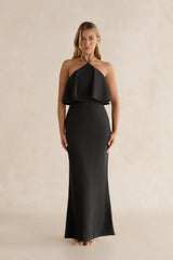 Silken Radiance Halter Maxi Dress Black