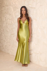 Golden Skies Satin Maxi Dress Olive