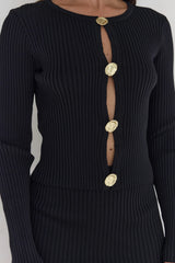 Snowdrop Knit Long Sleeve Top Black