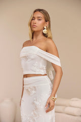 Salty Skies Off Shoulder Crop Top White