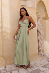 Ray Of Sunlight Plisse Satin Maxi Dress Green