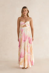 Voice Of Love Plisse Strapless Maxi Dress Yellow Multi