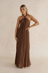 Isle Of Chic Halter Maxi Dress Brown