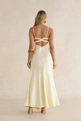 Golden Skies Satin Maxi Dress Yellow
