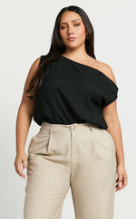 Mabel Bodysuit - Asymmetrical Neckline One Shoulder in Black