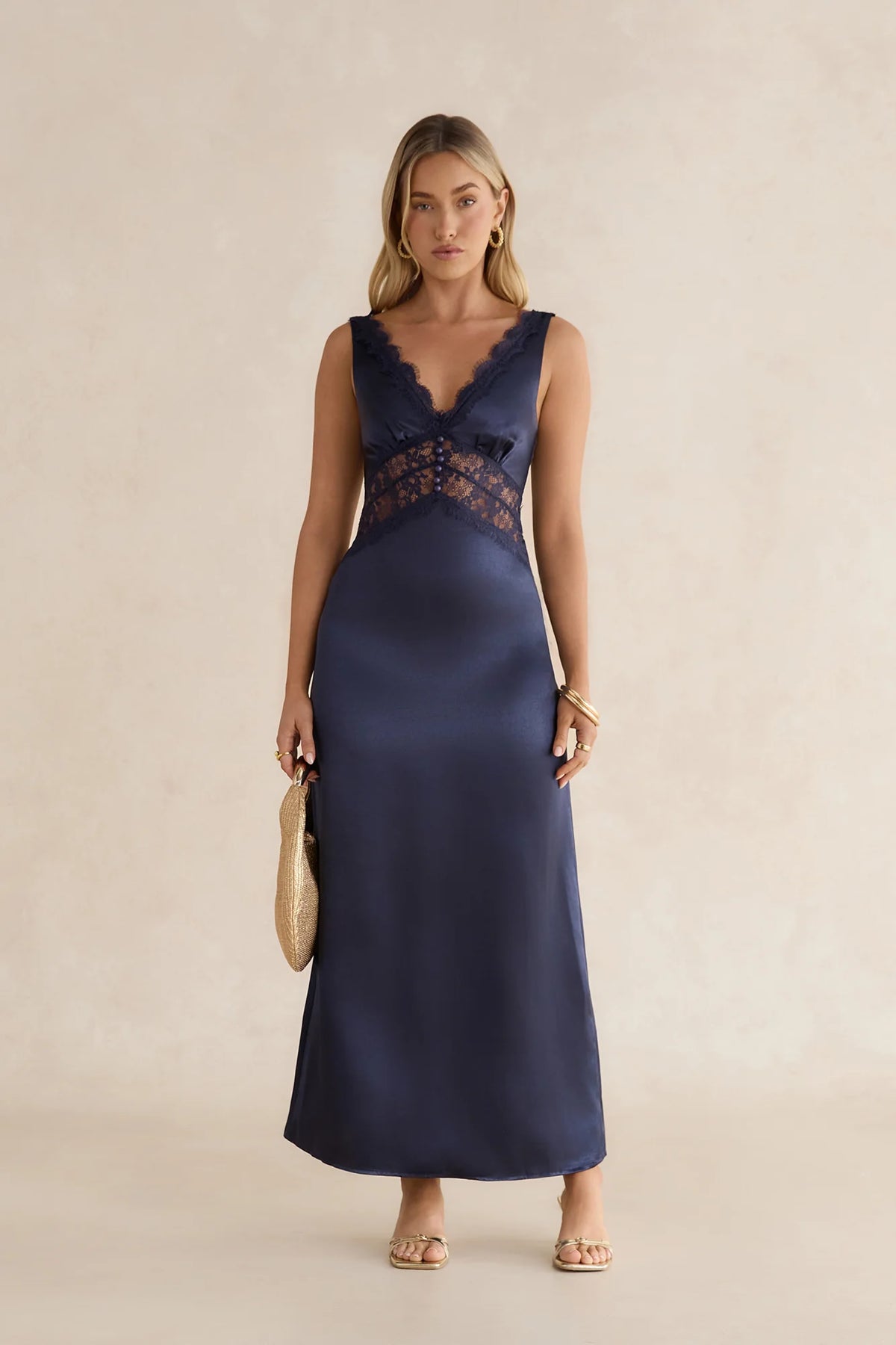 Romantic One Satin Maxi Dress Navy