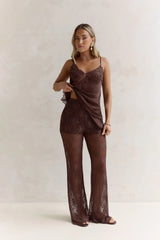Evening Foreshore Lace Satin Set Brown