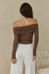 Autumn Dreamer Long Sleeve Off Shoulder Top Brown