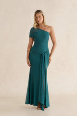 Serenade Me Draped Mesh Maxi Dress Teal