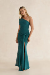 Serenade Me Draped Mesh Maxi Dress Teal