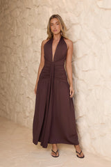 Whispered Promise Halter Maxi Dress Chocolate