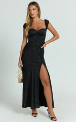 Vance Midi Dress - Ruched Cap Sleeve Bustier Bias Cut Dress in Black