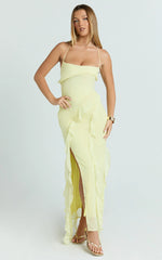 Connie Midi Dress - Ruffle Detail Dress in Lemon