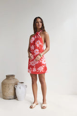 Havana Days Satin Halter Mini Dress Red