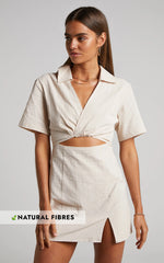 Marsha Mini Dress - Cut Out Short Sleeve Dress in Natural